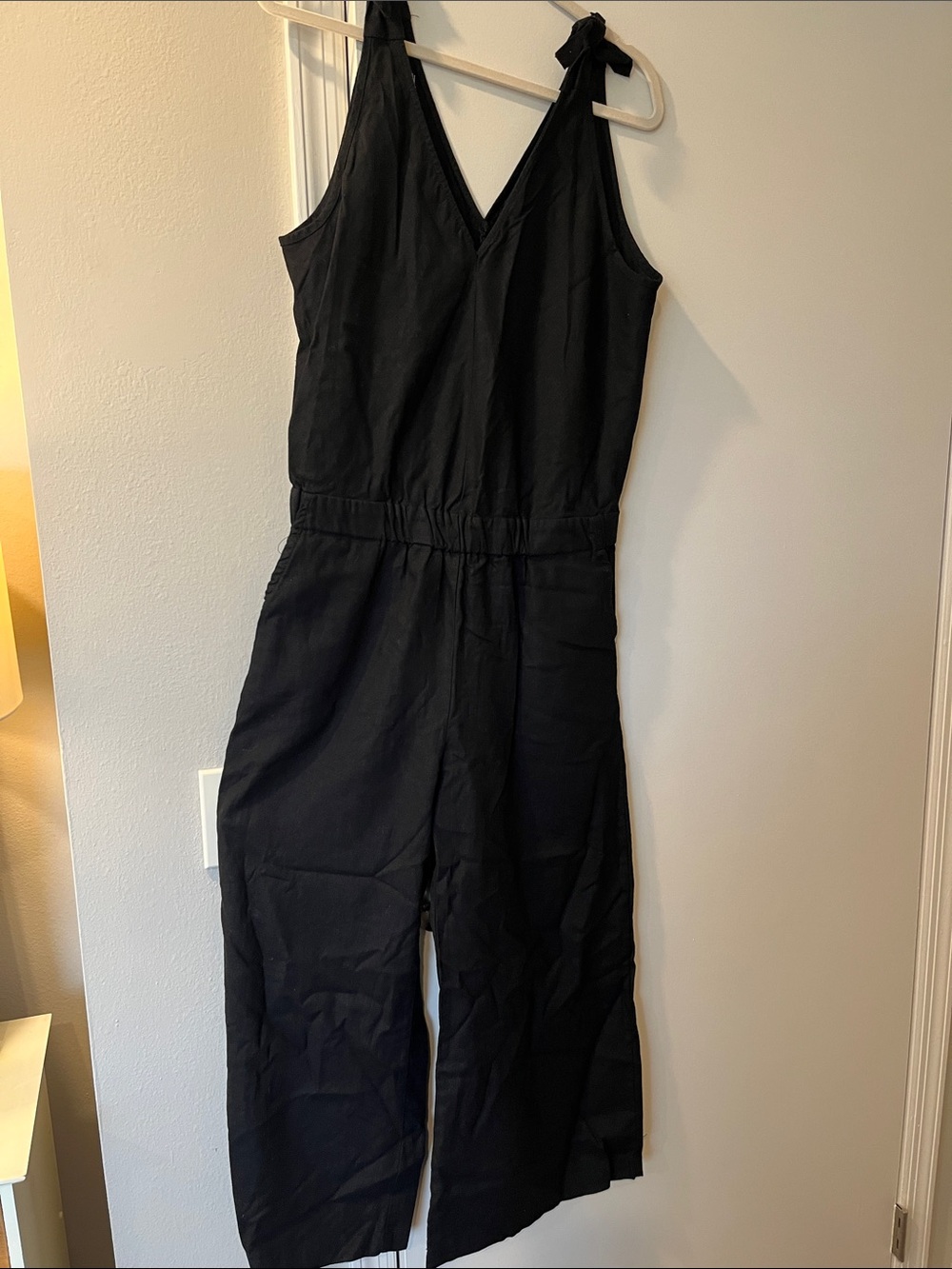 Sleeveless Black Tie-Shoulder Wide-Leg Jumpsuit